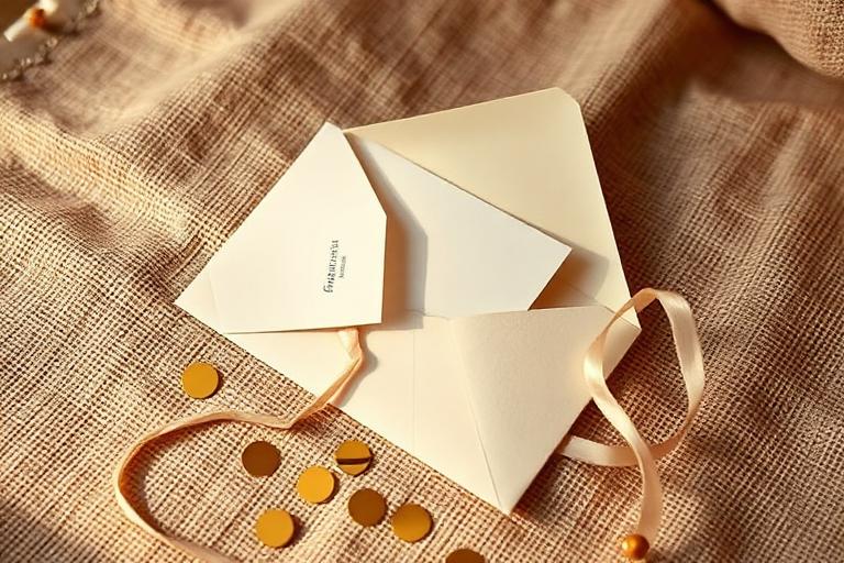 A cream envelope opening to reveal gold confetti